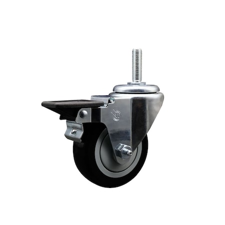 Service Caster 35 Inch Black Polyurethane Wheel Swivel 58 Inch Threaded Stem Caster with Brake SCC SCC-TS20S3514-PPUB-BLK-PLB-58212